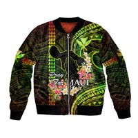 Hawaii Sleeve Zip Bomber Jacket Pray For Maui Hawaiian Plumeria Be Strong Reggae Verison LT14 Unisex Reggae - Polynesian Pride