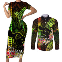 Personalised Hawaii Couples Matching Short Sleeve Bodycon Dress and Long Sleeve Button Shirts Pray For Maui Hawaiian Plumeria Be Strong Reggae Verison LT14 Reggae - Polynesian Pride
