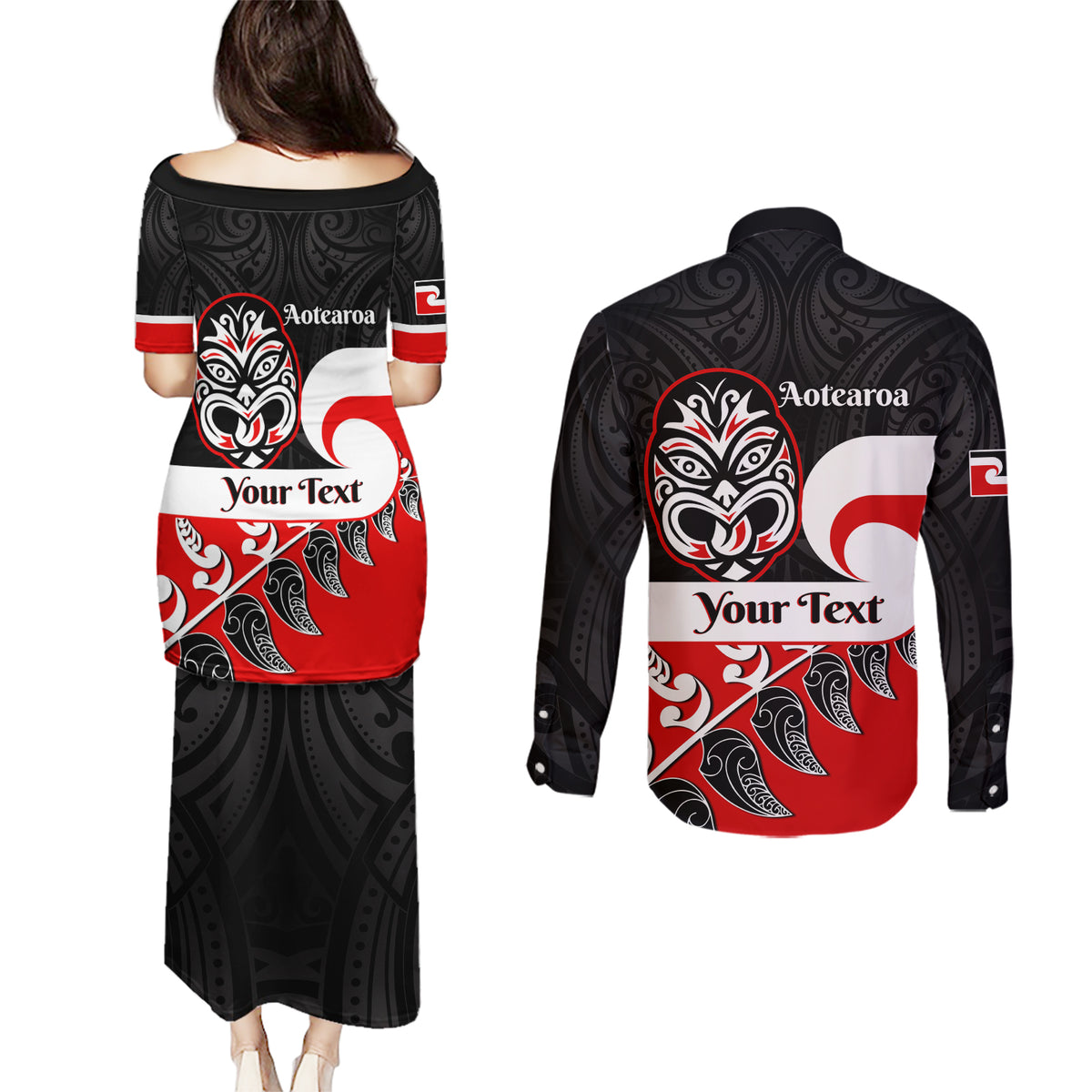 Personalised Te Reo Maori New Zealand Couples Matching Puletasi Dress and Long Sleeve Button Shirts Kia Haka Maori Fern With Tino Rangatiratanga LT14 - Polynesian Pride