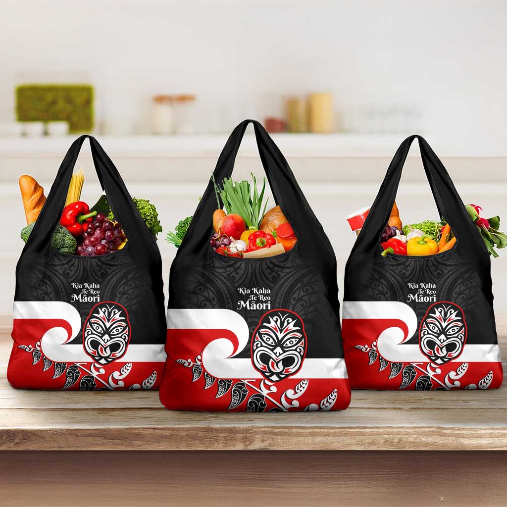 Te Reo Maori New Zealand Grocery Bag Kia Kaha Maori Fern With Tino Rangatiratanga LT14 3-pack One Size Red - Polynesian Pride