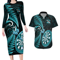New Zealand Darts Couples Matching Long Sleeve Bodycon Dress and Hawaiian Shirt Happiness Is A Tight Threesome Maori Turquoise LT14 Turquoise - Polynesian Pride