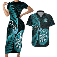 New Zealand Darts Couples Matching Short Sleeve Bodycon Dress and Hawaiian Shirt Happiness Is A Tight Threesome Maori Turquoise LT14 Turquoise - Polynesian Pride