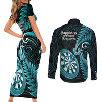 New Zealand Darts Couples Matching Short Sleeve Bodycon Dress and Long Sleeve Button Shirts Happiness Is A Tight Threesome Maori Turquoise LT14 - Polynesian Pride
