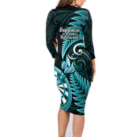 New Zealand Darts Family Matching Long Sleeve Bodycon Dress and Hawaiian Shirt Happiness Is A Tight Threesome Maori Turquoise LT14 - Polynesian Pride