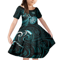 New Zealand Darts Family Matching Mermaid Dress and Hawaiian Shirt Happiness Is A Tight Threesome Maori Turquoise LT14 Daughter's Dress Turquoise - Polynesian Pride