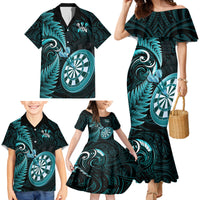 New Zealand Darts Family Matching Mermaid Dress and Hawaiian Shirt Happiness Is A Tight Threesome Maori Turquoise LT14 - Polynesian Pride