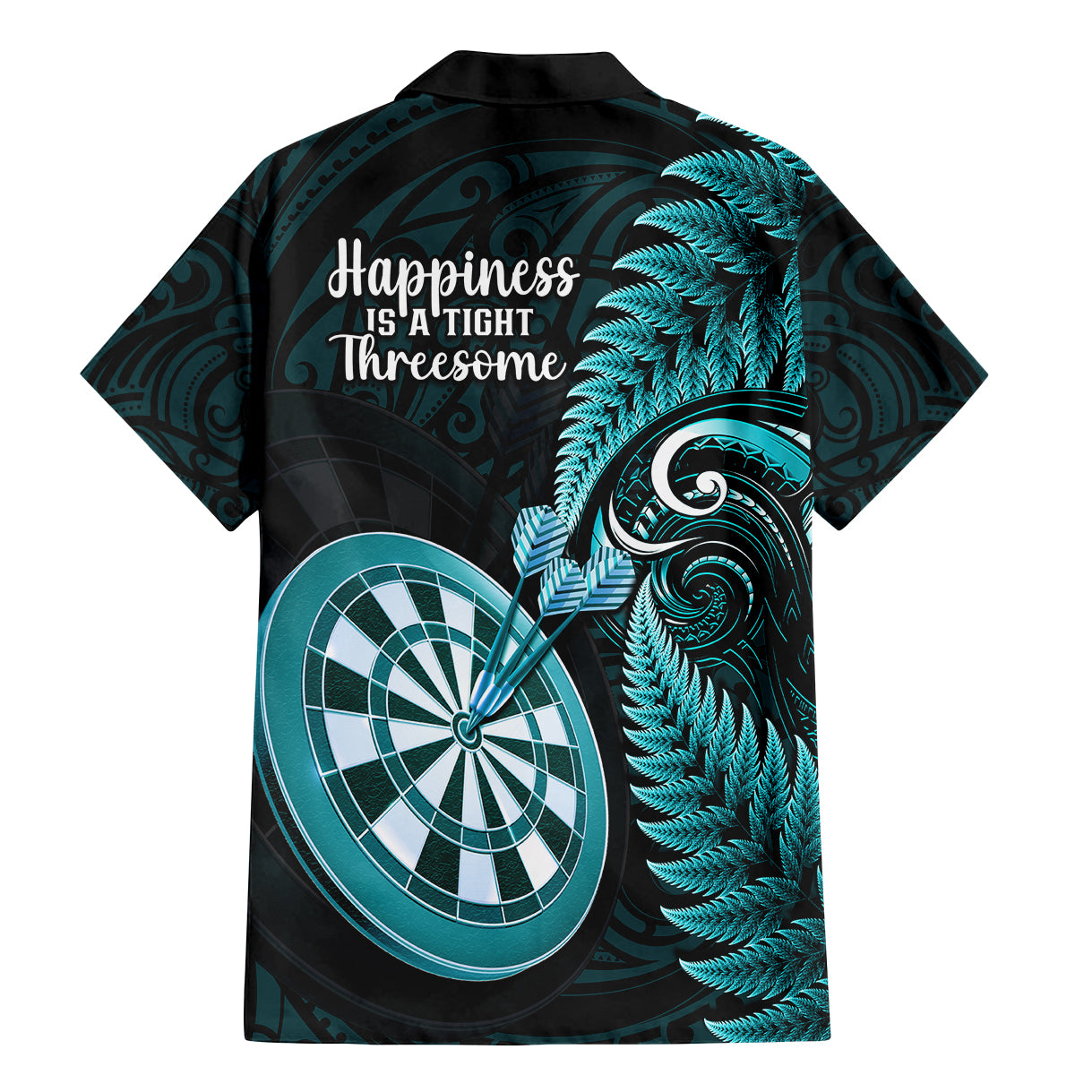 New Zealand Darts Family Matching Mermaid Dress and Hawaiian Shirt Happiness Is A Tight Threesome Maori Turquoise LT14 - Polynesian Pride