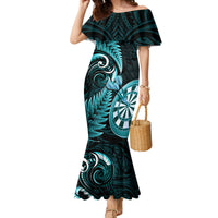 New Zealand Darts Family Matching Mermaid Dress and Hawaiian Shirt Happiness Is A Tight Threesome Maori Turquoise LT14 Mom's Dress Turquoise - Polynesian Pride