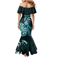 New Zealand Darts Family Matching Mermaid Dress and Hawaiian Shirt Happiness Is A Tight Threesome Maori Turquoise LT14 - Polynesian Pride