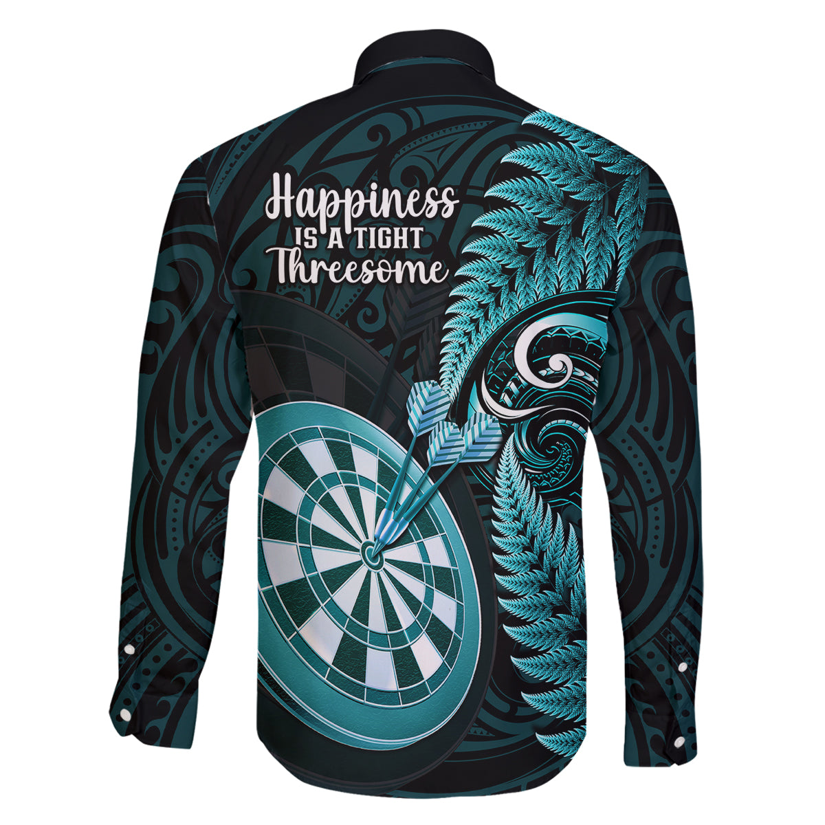 New Zealand Darts Family Matching Off Shoulder Long Sleeve Dress and Hawaiian Shirt Happiness Is A Tight Threesome Maori Turquoise LT14 - Polynesian Pride
