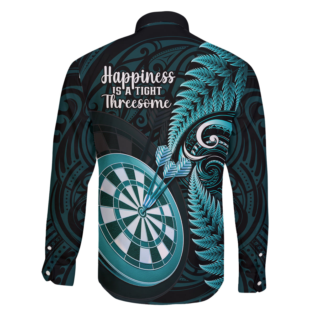 New Zealand Darts Family Matching Off Shoulder Maxi Dress and Hawaiian Shirt Happiness Is A Tight Threesome Maori Turquoise LT14 - Polynesian Pride