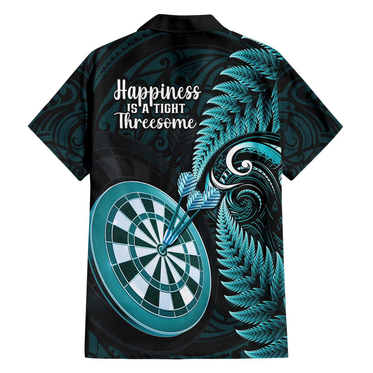 New Zealand Darts Family Matching Off Shoulder Maxi Dress and Hawaiian Shirt Happiness Is A Tight Threesome Maori Turquoise LT14 - Polynesian Pride