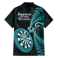 New Zealand Darts Family Matching Off Shoulder Short Dress and Hawaiian Shirt Happiness Is A Tight Threesome Maori Turquoise LT14 - Polynesian Pride