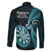 New Zealand Darts Family Matching Off Shoulder Short Dress and Hawaiian Shirt Happiness Is A Tight Threesome Maori Turquoise LT14 - Polynesian Pride