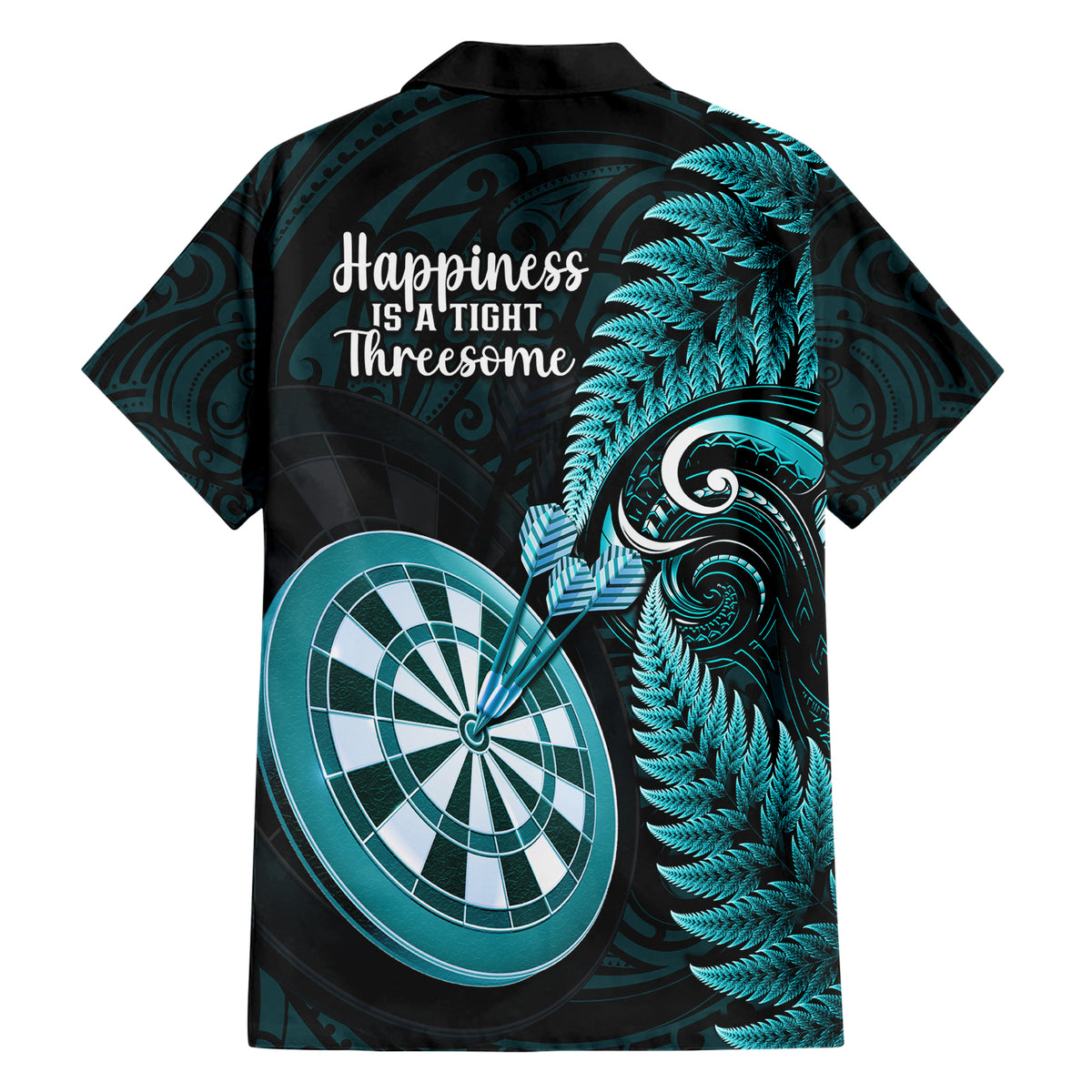 New Zealand Darts Family Matching Short Sleeve Bodycon Dress and Hawaiian Shirt Happiness Is A Tight Threesome Maori Turquoise LT14 - Polynesian Pride