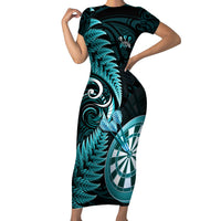 New Zealand Darts Family Matching Short Sleeve Bodycon Dress and Hawaiian Shirt Happiness Is A Tight Threesome Maori Turquoise LT14 Mom's Dress Turquoise - Polynesian Pride