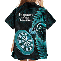 New Zealand Darts Family Matching Summer Maxi Dress and Hawaiian Shirt Happiness Is A Tight Threesome Maori Turquoise LT14 - Polynesian Pride