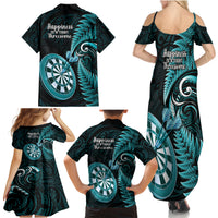 New Zealand Darts Family Matching Summer Maxi Dress and Hawaiian Shirt Happiness Is A Tight Threesome Maori Turquoise LT14 - Polynesian Pride