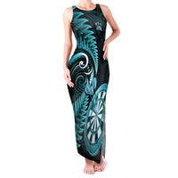 New Zealand Darts Family Matching Tank Maxi Dress and Hawaiian Shirt Happiness Is A Tight Threesome Maori Turquoise LT14 Mom's Dress Turquoise - Polynesian Pride