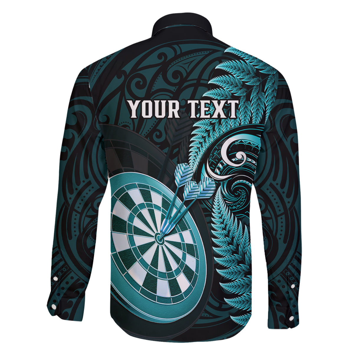 Personalised New Zealand Darts Family Matching Long Sleeve Bodycon Dress and Hawaiian Shirt Happiness Is A Tight Threesome Maori Turquoise LT14 - Polynesian Pride