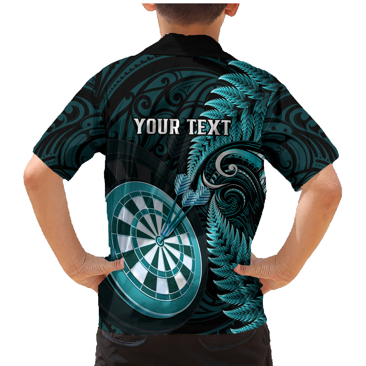Personalised New Zealand Darts Family Matching Mermaid Dress and Hawaiian Shirt Happiness Is A Tight Threesome Maori Turquoise LT14 - Polynesian Pride