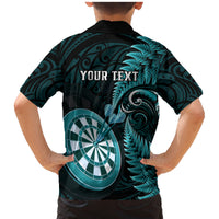 Personalised New Zealand Darts Family Matching Mermaid Dress and Hawaiian Shirt Happiness Is A Tight Threesome Maori Turquoise LT14 - Polynesian Pride