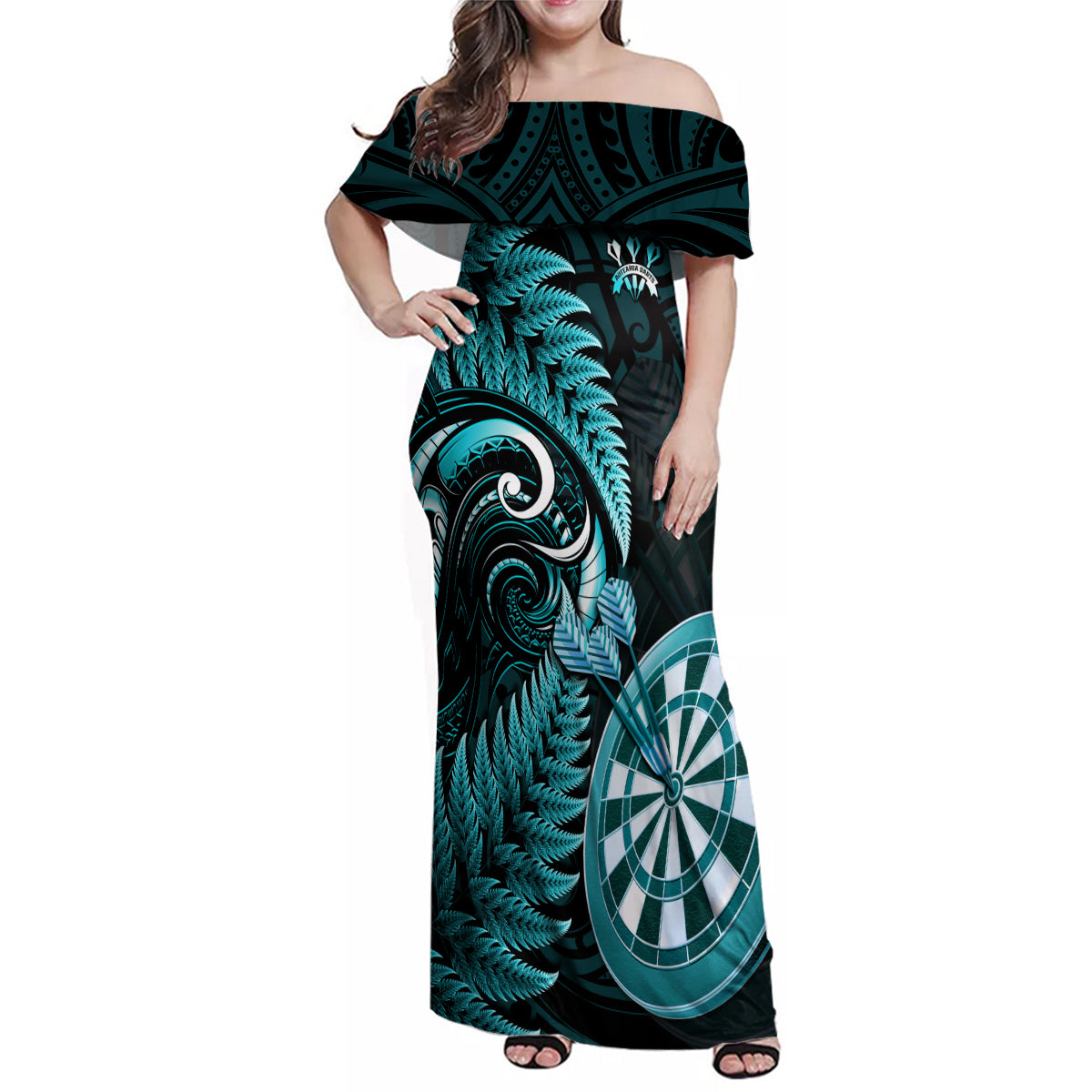 Personalised New Zealand Darts Family Matching Off Shoulder Maxi Dress and Hawaiian Shirt Happiness Is A Tight Threesome Maori Turquoise LT14 Dad's Shirt - Long Sleeve Turquoise - Polynesian Pride