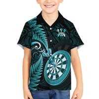 Personalised New Zealand Darts Family Matching Off Shoulder Maxi Dress and Hawaiian Shirt Happiness Is A Tight Threesome Maori Turquoise LT14 Son's Shirt Turquoise - Polynesian Pride