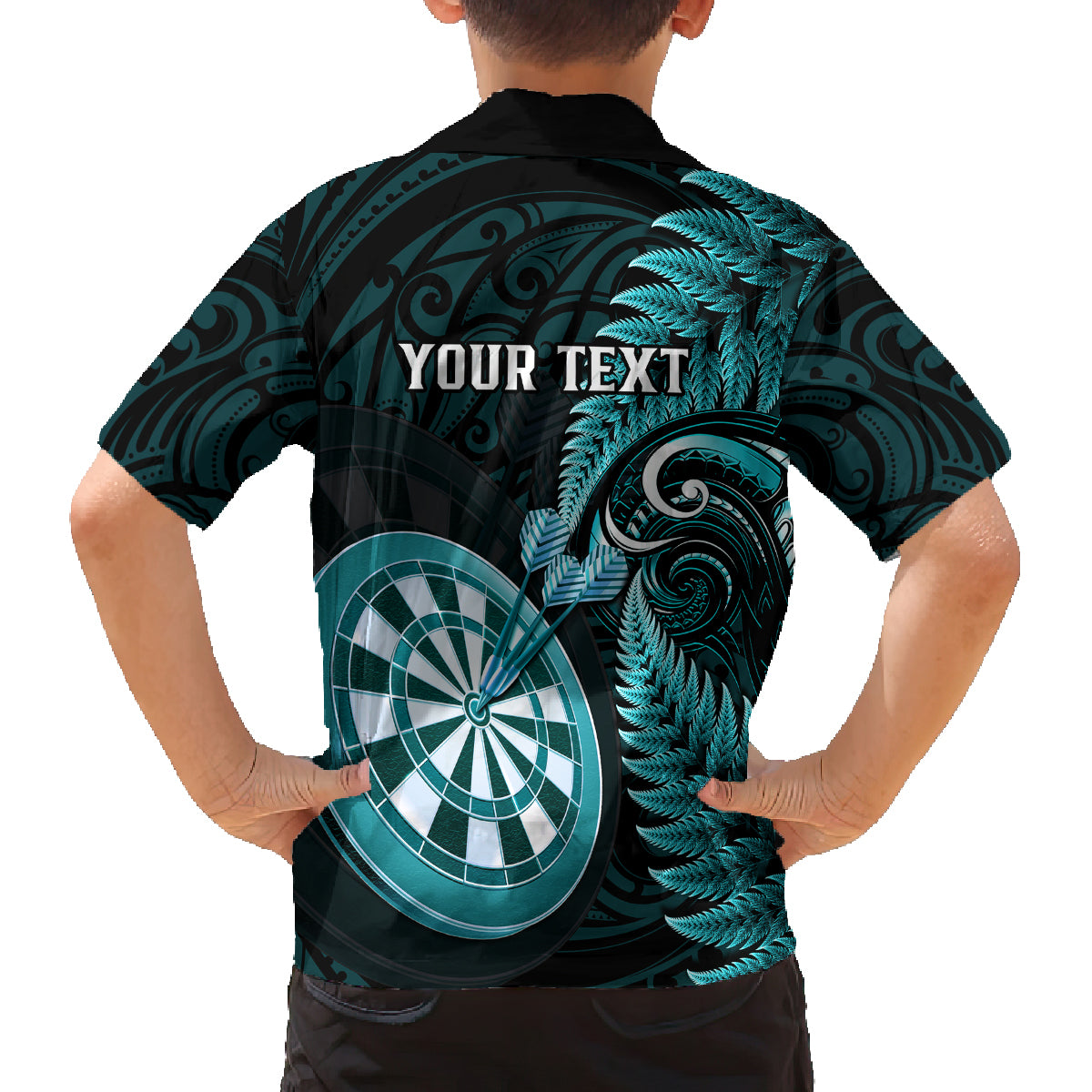 Personalised New Zealand Darts Family Matching Off Shoulder Short Dress and Hawaiian Shirt Happiness Is A Tight Threesome Maori Turquoise LT14 - Polynesian Pride