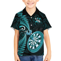 Personalised New Zealand Darts Family Matching Short Sleeve Bodycon Dress and Hawaiian Shirt Happiness Is A Tight Threesome Maori Turquoise LT14 Son's Shirt Turquoise - Polynesian Pride