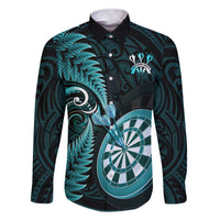 Personalised New Zealand Darts Family Matching Tank Maxi Dress and Hawaiian Shirt Happiness Is A Tight Threesome Maori Turquoise LT14 Dad's Shirt - Long Sleeve Turquoise - Polynesian Pride