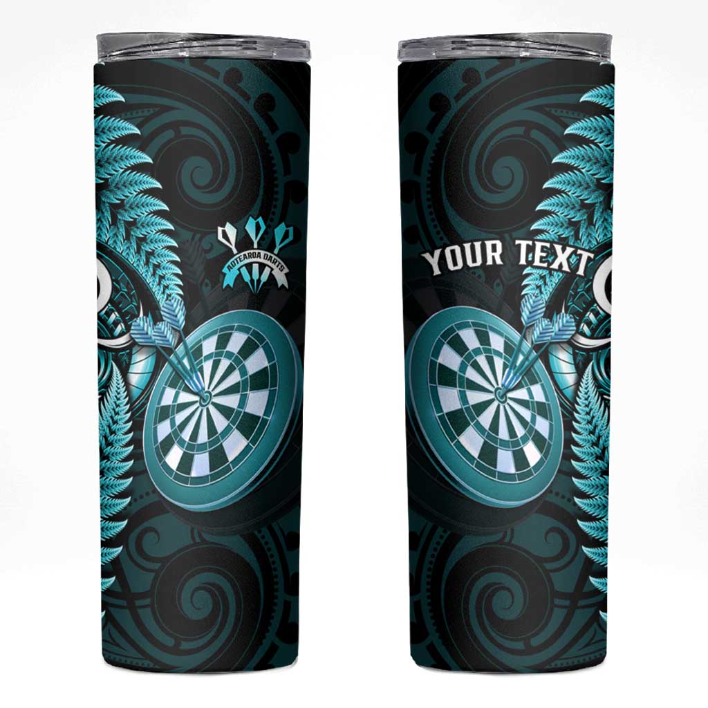 Personalised New Zealand Darts Skinny Tumbler Happiness Is A Tight Threesome Maori Turquoise LT14 Turquoise - Polynesian Pride