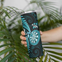 Personalised New Zealand Darts Skinny Tumbler Happiness Is A Tight Threesome Maori Turquoise LT14 - Polynesian Pride