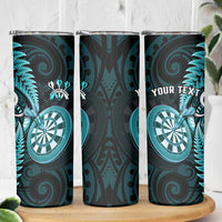 Personalised New Zealand Darts Skinny Tumbler Happiness Is A Tight Threesome Maori Turquoise LT14 - Polynesian Pride
