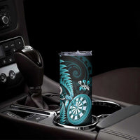 Personalised New Zealand Darts Skinny Tumbler Happiness Is A Tight Threesome Maori Turquoise LT14 - Polynesian Pride