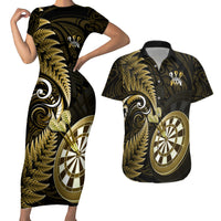 New Zealand Darts Couples Matching Short Sleeve Bodycon Dress and Hawaiian Shirt Happiness Is A Tight Threesome Maori Gold LT14 Gold - Polynesian Pride