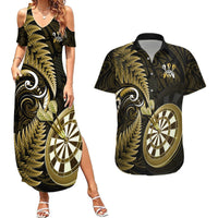 New Zealand Darts Couples Matching Summer Maxi Dress and Hawaiian Shirt Happiness Is A Tight Threesome Maori Gold LT14 Gold - Polynesian Pride