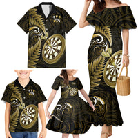 New Zealand Darts Family Matching Mermaid Dress and Hawaiian Shirt Happiness Is A Tight Threesome Maori Gold LT14 - Polynesian Pride