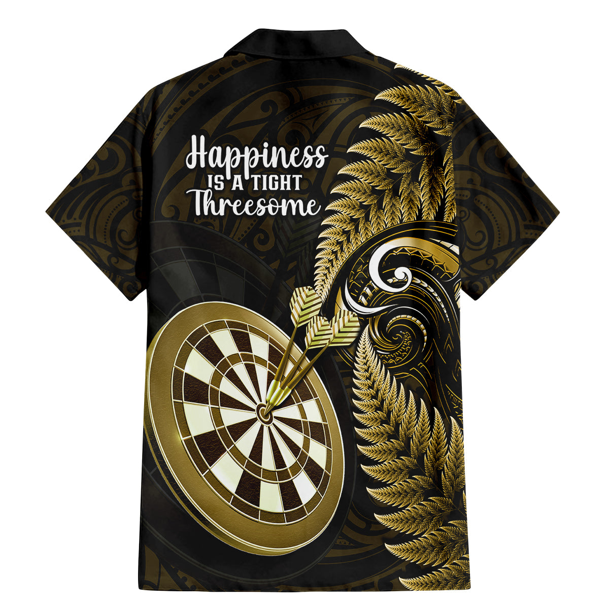 New Zealand Darts Family Matching Mermaid Dress and Hawaiian Shirt Happiness Is A Tight Threesome Maori Gold LT14 - Polynesian Pride