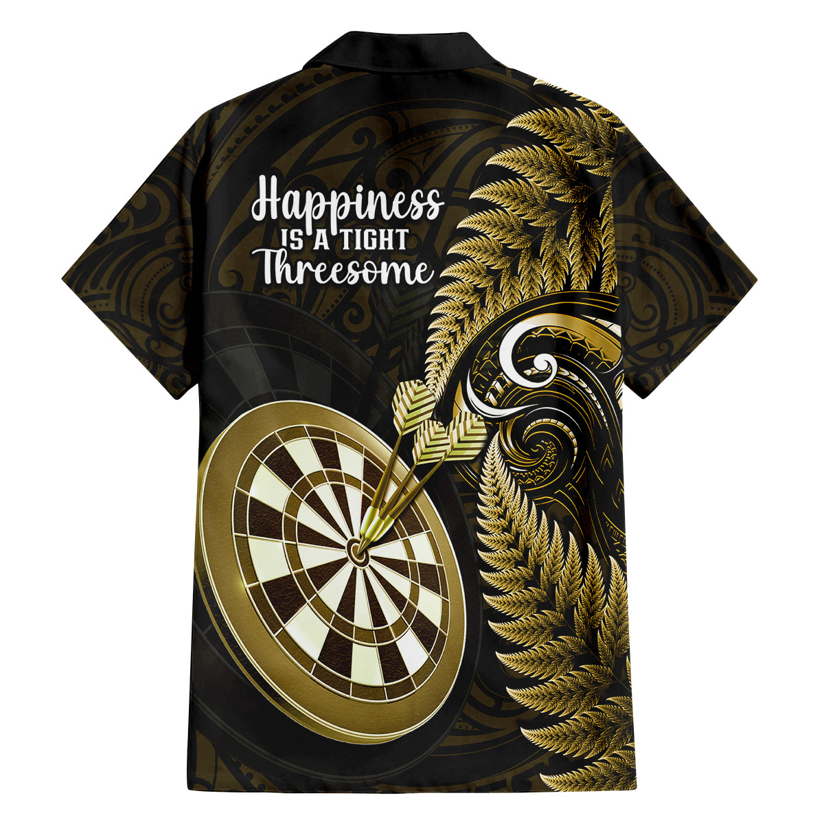 New Zealand Darts Family Matching Off Shoulder Long Sleeve Dress and Hawaiian Shirt Happiness Is A Tight Threesome Maori Gold LT14 - Polynesian Pride