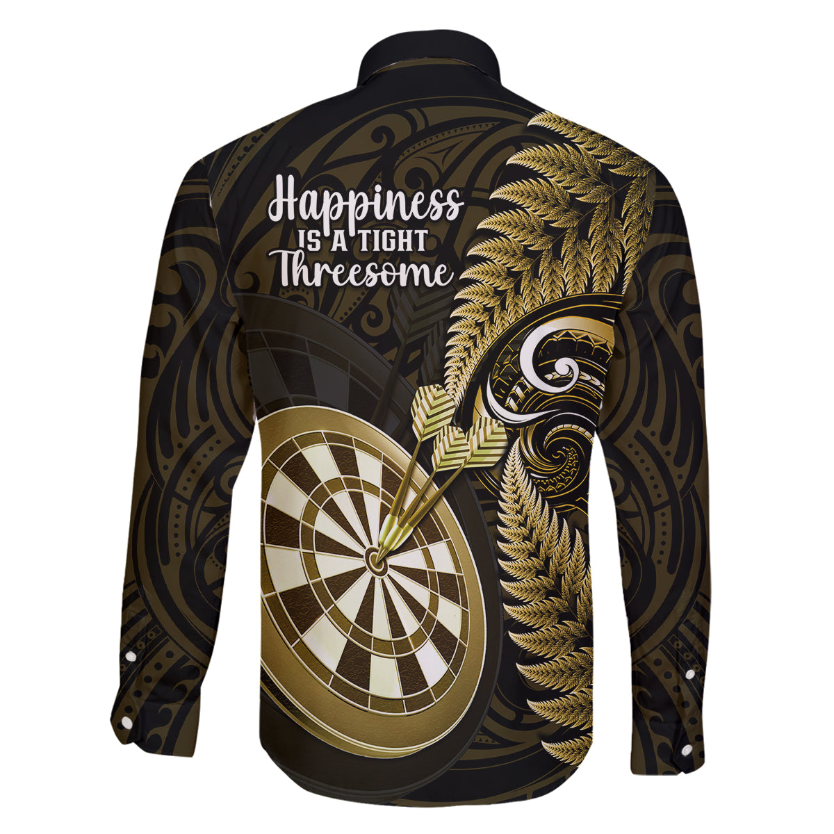 New Zealand Darts Family Matching Off Shoulder Long Sleeve Dress and Hawaiian Shirt Happiness Is A Tight Threesome Maori Gold LT14 - Polynesian Pride