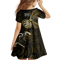 New Zealand Darts Family Matching Off Shoulder Short Dress and Hawaiian Shirt Happiness Is A Tight Threesome Maori Gold LT14 - Polynesian Pride