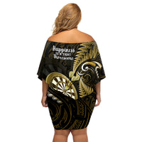 New Zealand Darts Family Matching Off Shoulder Short Dress and Hawaiian Shirt Happiness Is A Tight Threesome Maori Gold LT14 - Polynesian Pride