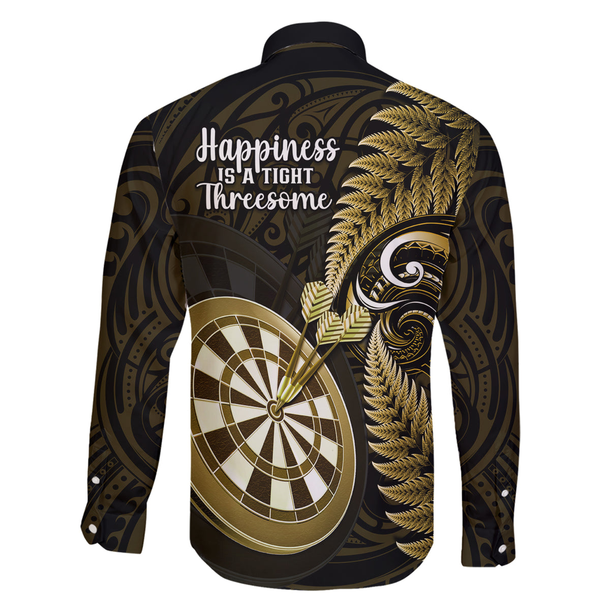 New Zealand Darts Family Matching Short Sleeve Bodycon Dress and Hawaiian Shirt Happiness Is A Tight Threesome Maori Gold LT14 - Polynesian Pride
