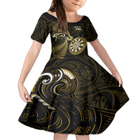 New Zealand Darts Family Matching Tank Maxi Dress and Hawaiian Shirt Happiness Is A Tight Threesome Maori Gold LT14 Daughter's Dress Gold - Polynesian Pride