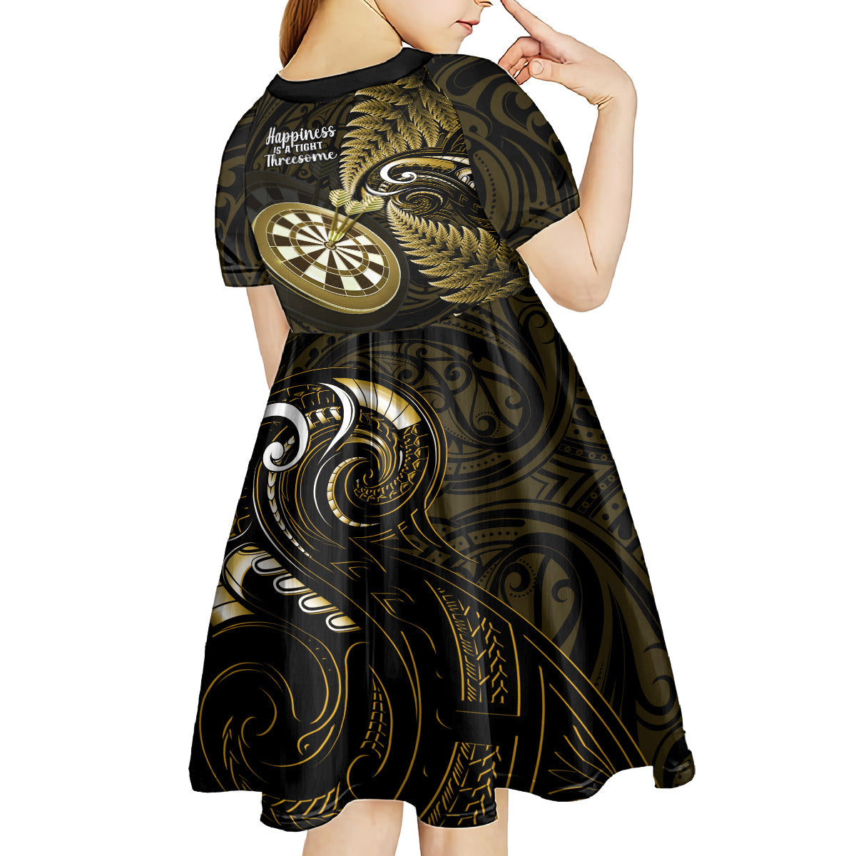 new-zealand-darts-kid-short-sleeve-dress-happiness-is-a-tight-threesome-maori-gold