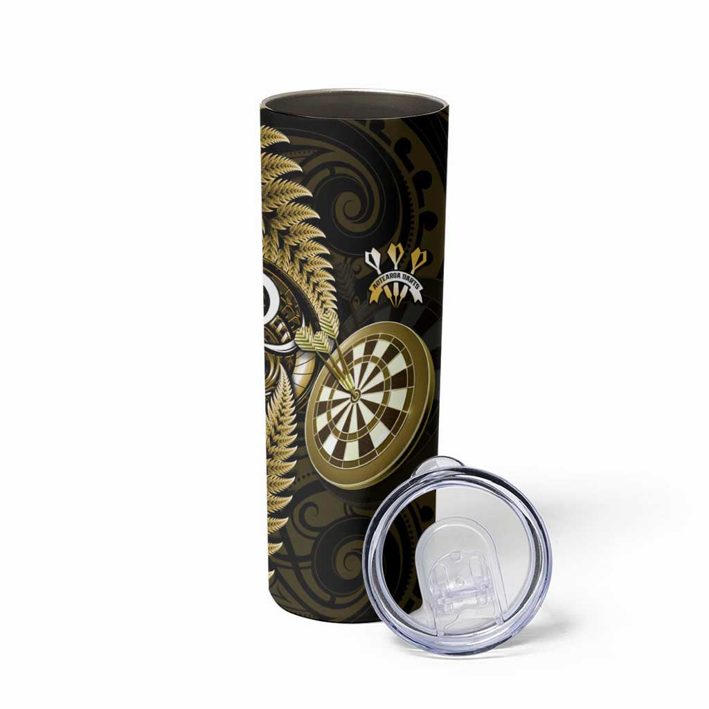 Personalised New Zealand Darts Skinny Tumbler Happiness Is A Tight Threesome Maori Gold LT14 - Polynesian Pride