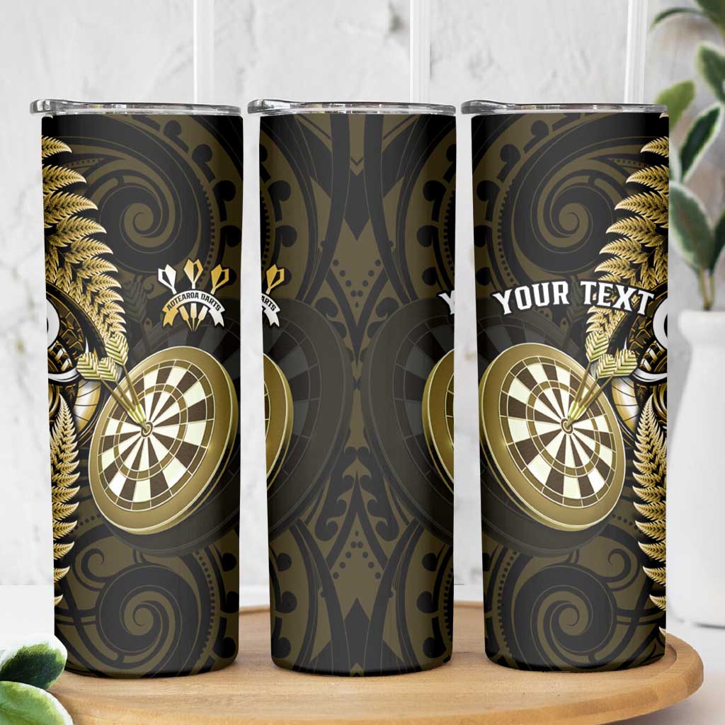 Personalised New Zealand Darts Skinny Tumbler Happiness Is A Tight Threesome Maori Gold LT14 - Polynesian Pride