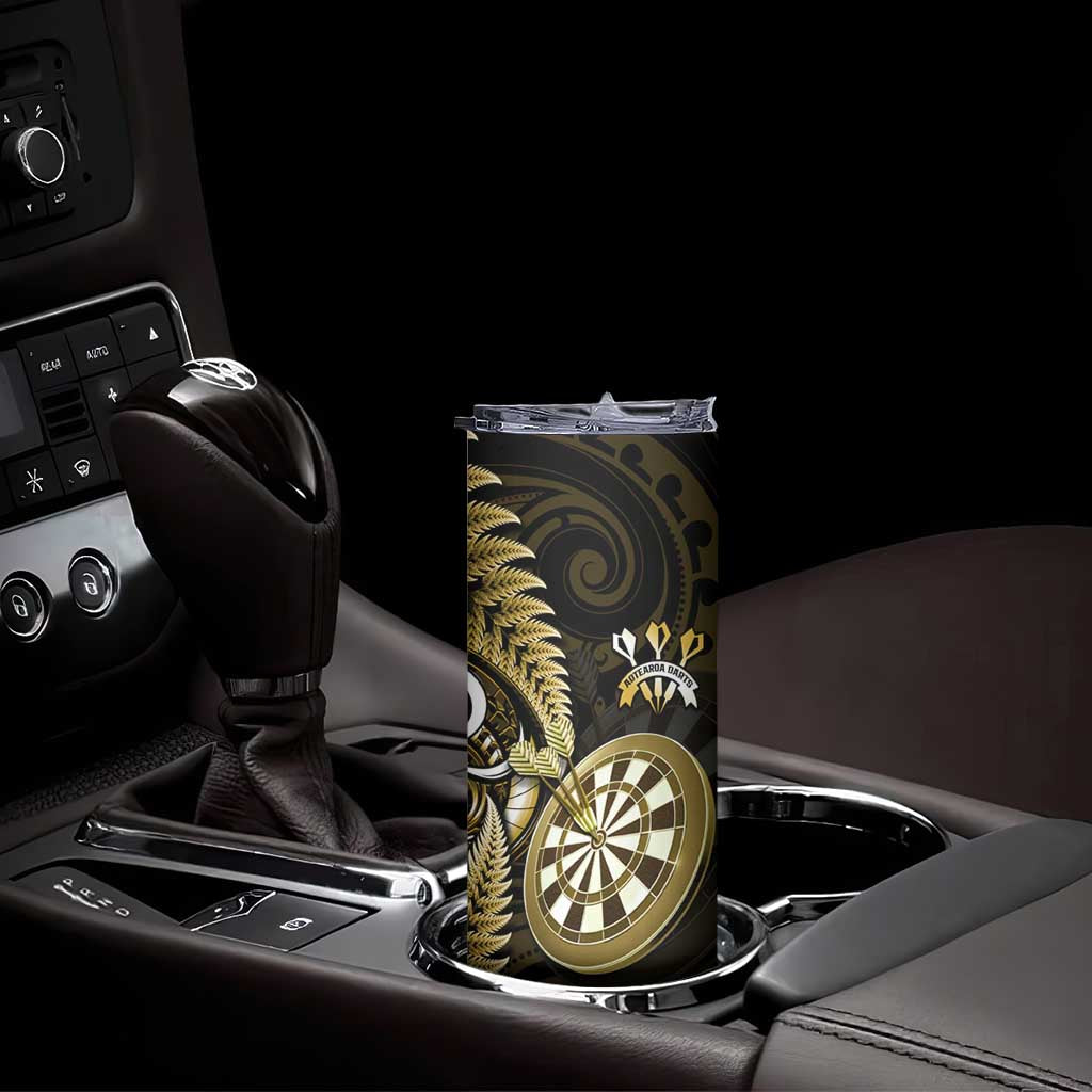 Personalised New Zealand Darts Skinny Tumbler Happiness Is A Tight Threesome Maori Gold LT14 - Polynesian Pride