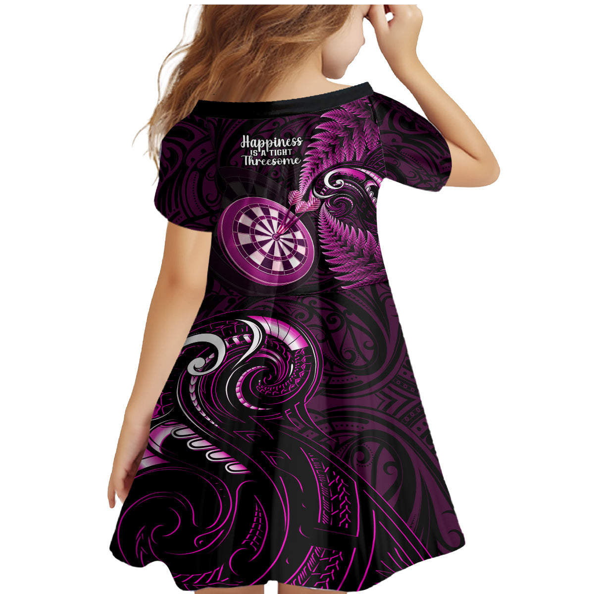 New Zealand Darts Family Matching Mermaid Dress and Hawaiian Shirt Happiness Is A Tight Threesome Maori Pink LT14 - Polynesian Pride
